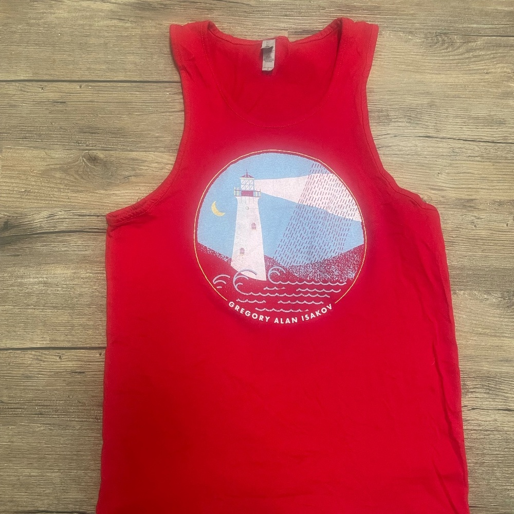 Gregory Alan Isakov Lighthouse graphic Men's Tank. Red. Size Small